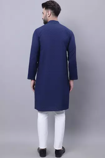 Pure cotton kurta with band collar