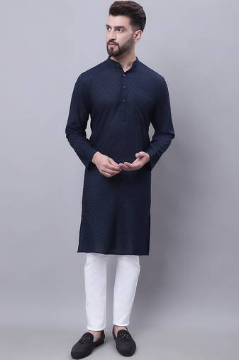 Pure cotton kurta with band collar