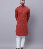 Pure cotton kurta with band collar