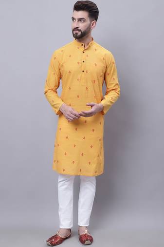 Pure cotton kurta with band collar