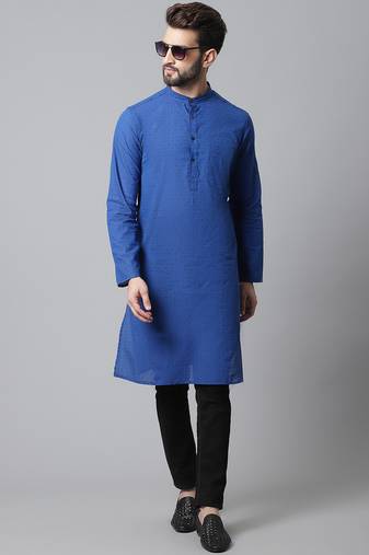 Solid kurta with band collar