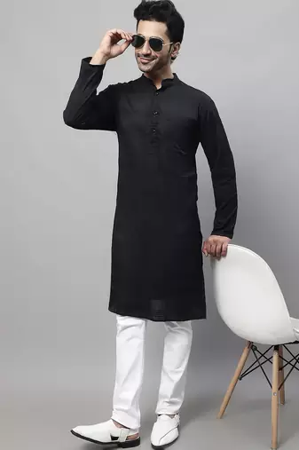 Pure cotton kurta with band collar