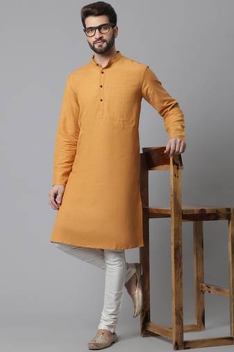 Solid kurta with band collar