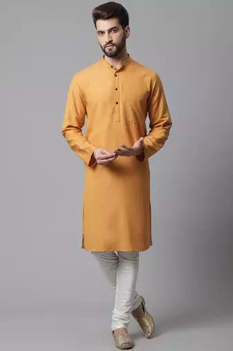 Solid kurta with band collar