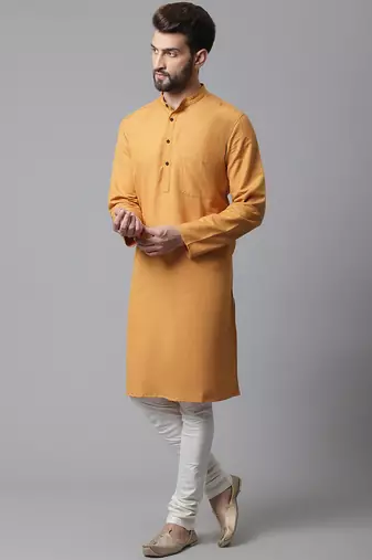 Solid kurta with band collar