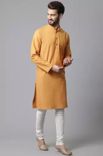 Solid kurta with band collar
