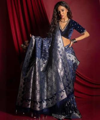Navyblue silk blend sarees with blouse 1