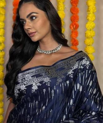 Navyblue silk blend sarees with blouse 2
