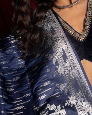 Navyblue silk blend sarees with blouse 3
