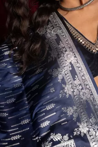 Navyblue silk blend sarees with blouse
