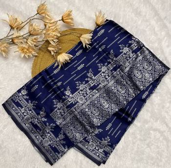 Navyblue silk blend sarees with blouse 4