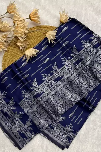 Navyblue silk blend sarees with blouse