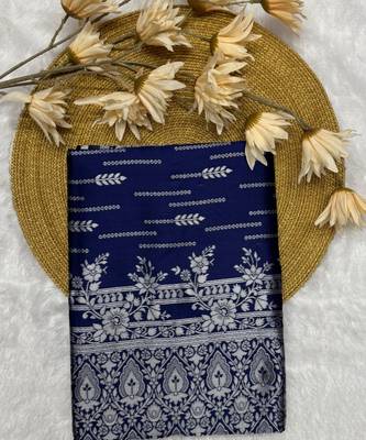 Navyblue silk blend sarees with blouse 5