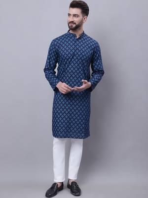 Pure cotton kurta with band collar 1