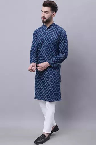 Pure cotton kurta with band collar