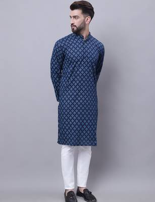 Pure cotton kurta with band collar 3