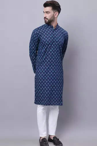 Pure cotton kurta with band collar