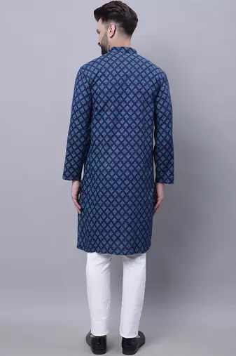 Pure cotton kurta with band collar