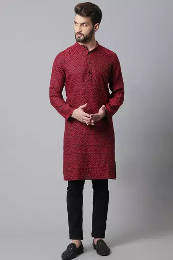 Solid kurta with band collar