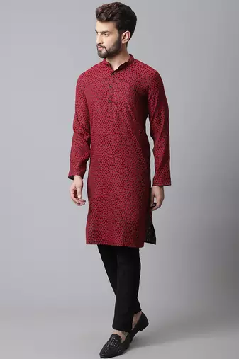 Solid kurta with band collar
