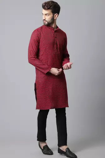 Solid kurta with band collar