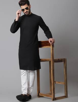 Solid kurta with band collar 1