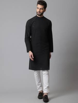 Solid kurta with band collar 2