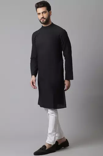 Solid kurta with band collar