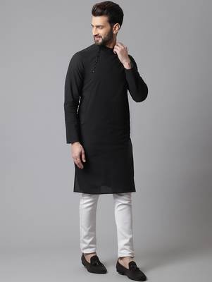 Solid kurta with band collar 4
