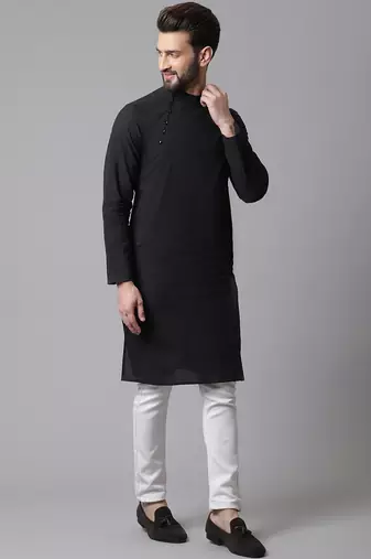 Solid kurta with band collar