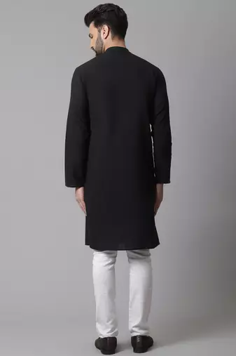Solid kurta with band collar
