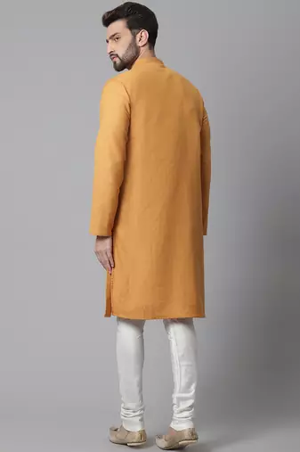 Solid kurta with band collar