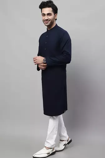 Pure cotton kurta with band collar