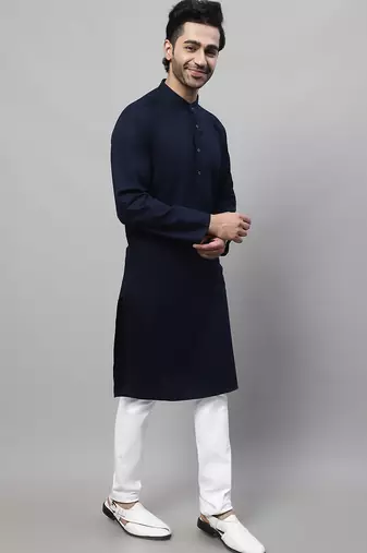 Pure cotton kurta with band collar