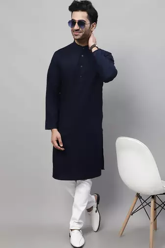 Pure cotton kurta with band collar
