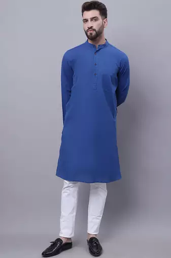 Pure cotton kurta with band collar