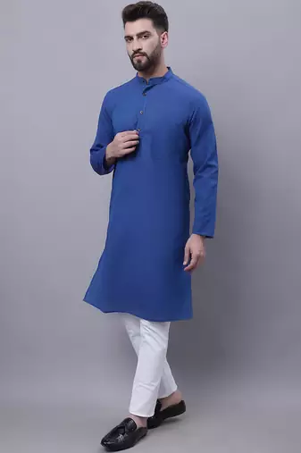 Pure cotton kurta with band collar