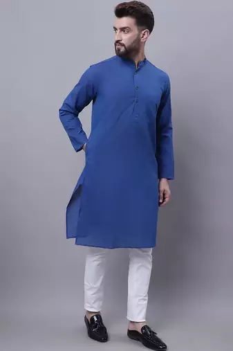 Pure cotton kurta with band collar