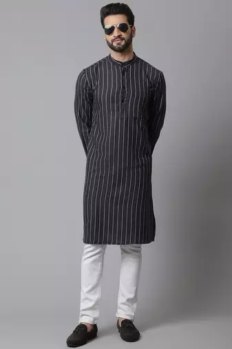 Pure cotton kurta with band collar