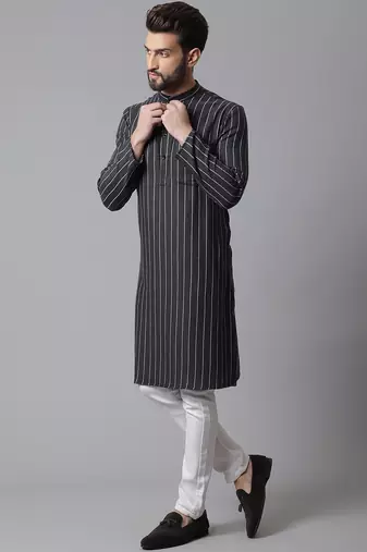 Pure cotton kurta with band collar