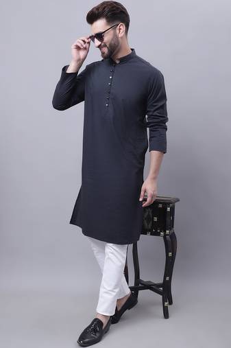 Pure cotton kurta with band collar