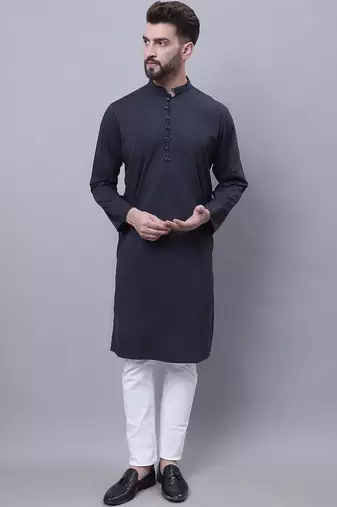 Pure cotton kurta with band collar