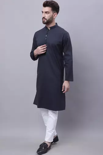 Pure cotton kurta with band collar