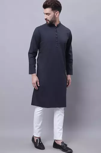 Pure cotton kurta with band collar