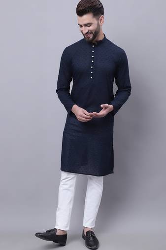 Pure cotton kurta with band collar