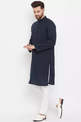 Pure cotton kurta with band collar