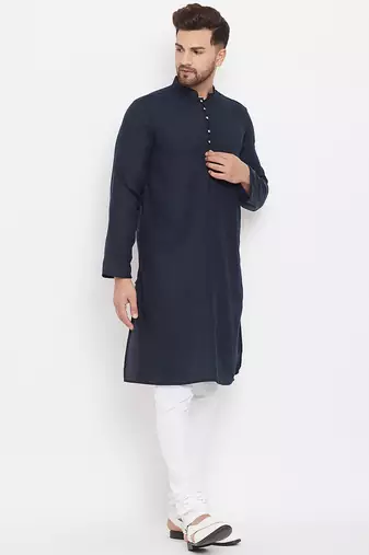 Pure cotton kurta with band collar