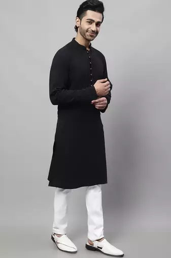 Pure cotton kurta with band collar