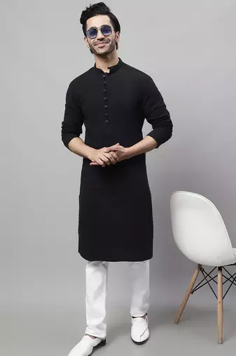 Pure cotton kurta with band collar