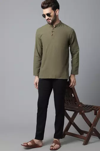 Pure cotton short kurta with band collar